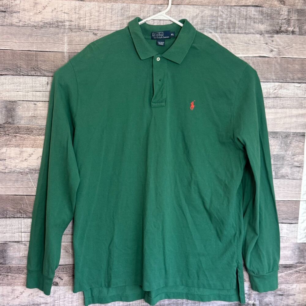 Polo Ralph Lauren Polo Shirt Mens XL Green Pony Long Sleeve Casual Business